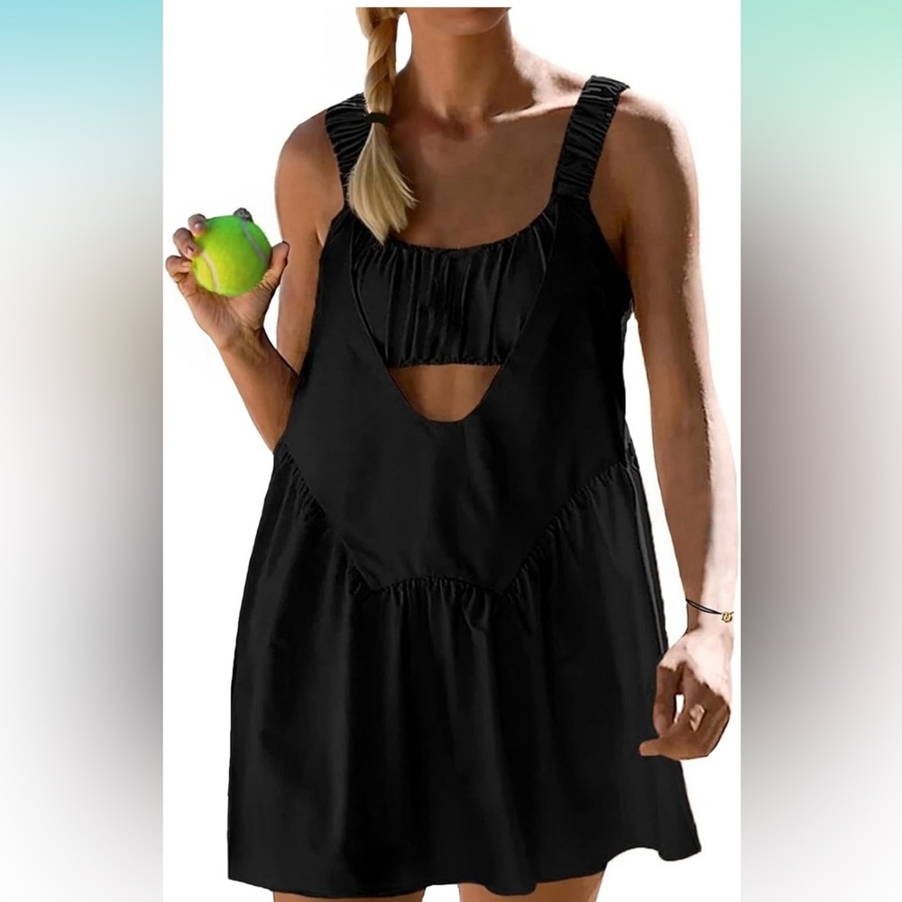 Women’s Tennis Mini Dress Built-In Bra Backless Golf Dress Size S